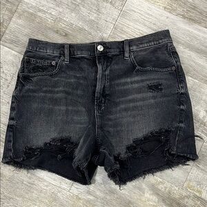 American Eagle Black Jean Shorts Distressed Mid-Rise